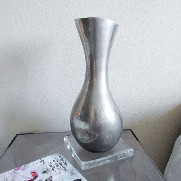 VINTAGE Pewter Metal Decorative Vase Organic Shape Large Table Accent Chrome